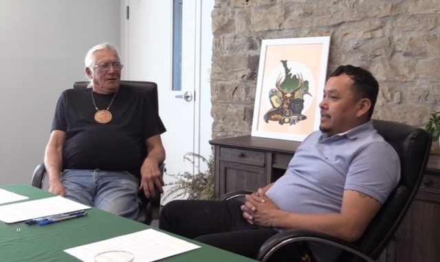 Chief of Chippewas of Nawash Unceded First Nation Greg Nadjiwon and Chief of Saugeen First Nation Conrad Ritchie are seen in Wiarton, Ont. on May 24, 2024. (Scott Miller/CTV News London)