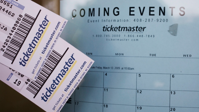 Ticketmaster tickets for a concert are shown at a box office in San Jose, Calif. (Source: AP Photo/Paul Sakuma)