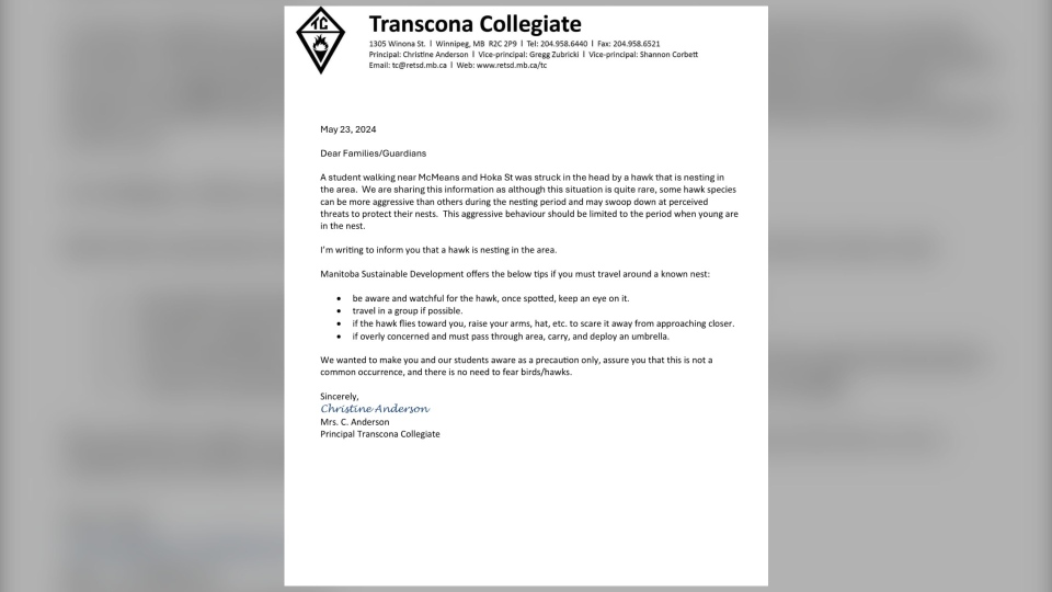 Transcona Collegiate letter