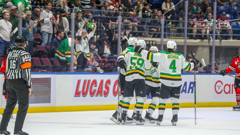 The London Knights beat Drummondville 4-0 in their opening game of the Memorial Cup on May 25, 2024. (Source:  Canadian Hockey League)