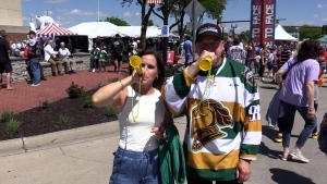 Thousands of London Knights fans made the trip to Saginaw, Mich. for the team’s opening game of the Memorial Cup on May 25, 2024. (Brent Lale/CTV News London)