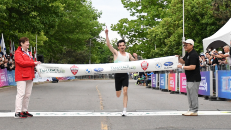 Benjamin Flanagan finishing the men's 10K race, setting a new Canadian record. His time was two minutes, nine seconds. (Courtesy of: Tamarack Ottawa Race Weekend)