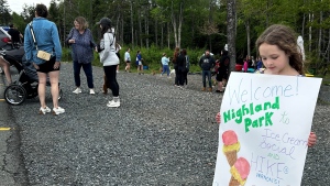The Highland Park community gathered on May 26, 2024, to mark the one-year anniversary of the Hammonds Plains, N.S., wildfire. (Jonathan MacInnis/CTV Atlantic)