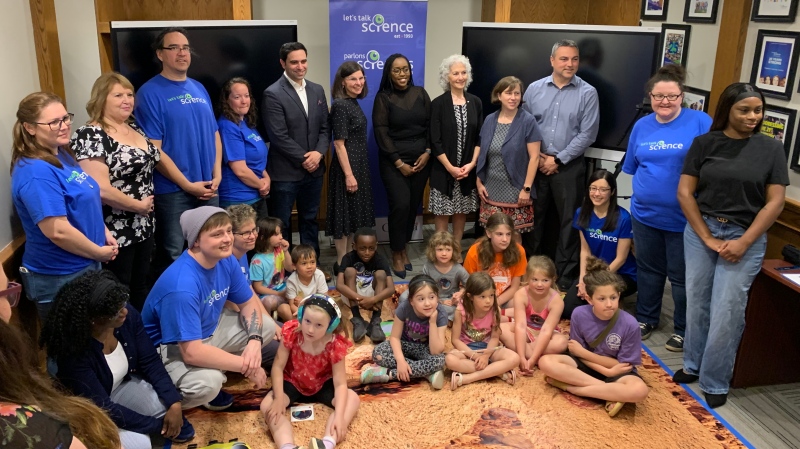 Children, educators and local MPs were on hand as federal funding was announced for Let’s Talk Science on May 26, 2024. (Bryan Bicknell/CTV News London)