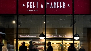 People eat at the Pret A Manger store front in Toronto, Tuesday, Jan. 23, 2024. THE CANADIAN PRESS/Nathan Denette
