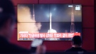 A TV screen shows a file image of North Korea's rocket launch during a news program at a bus terminal in Seoul, South Korea, Monday, May 27, 2024. (Ahn Young-joon / AP Photo)