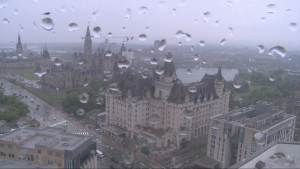 Heavy rain falls in downtown Ottawa on Monday afternoon. (Westin camera)