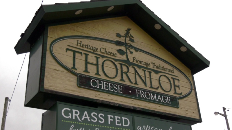 The sign for the now-closed Thornloe Cheese plant on Highway 11, north of Temiskaming Shores. (File photo/CTV News Northern Ontario)