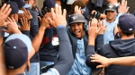 Toronto Blue Jays' George Springer celebrates in the dugout after hitting a two-run home run against the Chicago White Sox during the second inning of a baseball game, Monday, May 27, 2024, in Chicago. (AP Photo/Matt Marton)