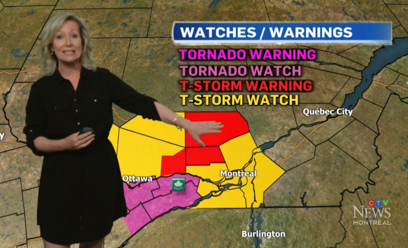 Lori Graham presents the weather as weather watches and warnings are in effect in Quebec.