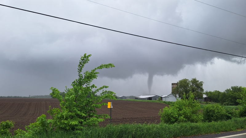 A funnel cloud formed in Rigaud on May 27, 2024 and appears to have caused damage in the Quebec municipality west of Montreal. (Baradaran Glady)
