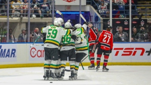 London beat Moose Jaw 5-4 in the Knight's second game at the Memorial Cup tournament in Saginaw, MI. May 27, 2024. (Source: Eric Young/CHL)