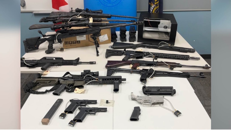 Firearms and firearms manufacturing devices seized by CBSA officers, shown on May 28, 2024 (CBSA)