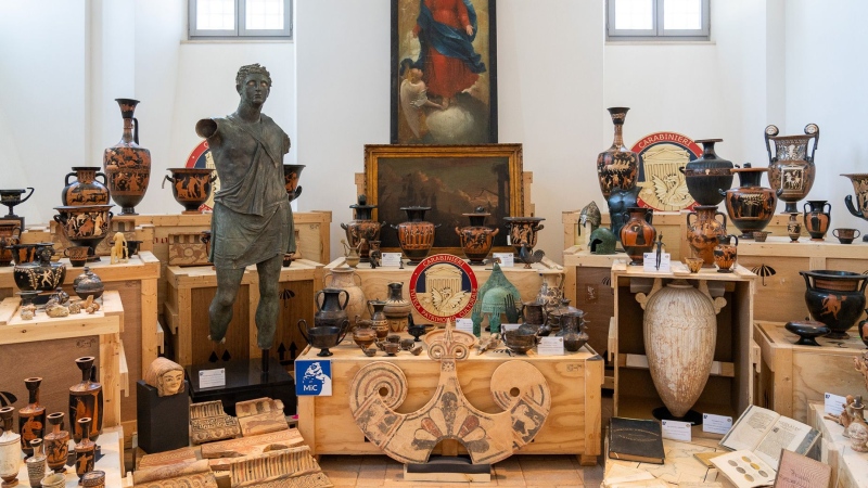 Over 600 works of art were put on display in the Central Institute for Restoration’s offices, from life-size bronze statues to tiny Roman coins. (Emanuele Antonio Minerva/Ministero della Cultura via CNN Newsource)
