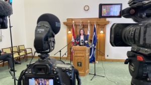 Saskatchewan NDP Ethics Critic Meara Conway announcing she has sent a letter to Speaker Randy Weekes, requesting an independent investigation into allegations against Government MLAs. (Gareth Dillistone/CTV News)