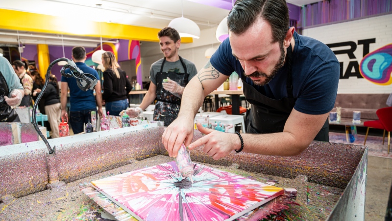 Spin art in the making at Art Chaos in Montreal. (Art Chaos)