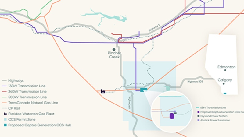 Graphic from Captus Generation, showing proposed plans and highlighting existing infrastructure that can support the project. (Submitted graphic)
