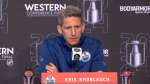 Edmonton Oilers head coach Kris Knoblauch talks to reporters before his team faces the Dallas Stars in Game 4 of the Western Conference Finals in Edmonton on Wednesday, May 29, 2024. (TSN)