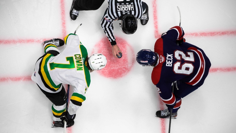 The London Knights and Saginaw Spirit battle it out in Saginaw, Mich. during the Memorial Cup in May 2024. (Natalie Shaver/OHL Images)
