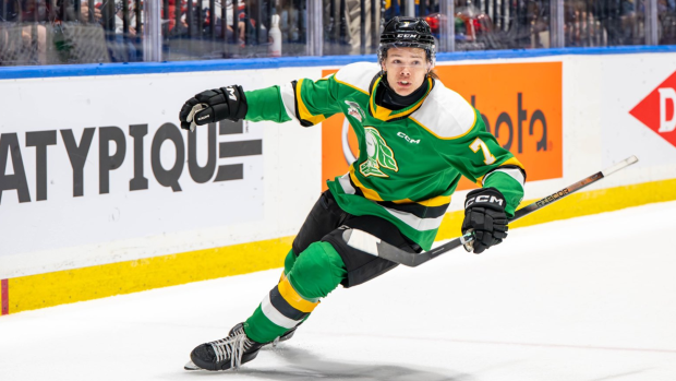 Knights' forward Easton Cowan got the game winning goal against Saginaw May 29, 2024, clinching a spot in the Memorial Cup Finals. (Source: London Knights/X)