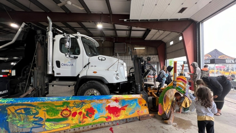 The City of Orillia is looking for public input to name a plow that was painted as part of the Public Works Week Open House event May 25, 2024. (Source: City of Orillia) 