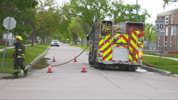 Winnipeg fire crews are pictured responding to an early morning blaze in the 600 block of Alfred Avenue on May 30, 2024. (Joseph Bernacki/CTV News Winnipeg)