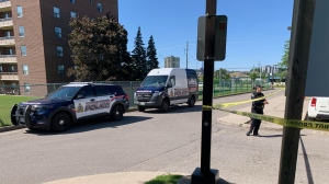 Waterloo Regional Police Service investigating a reported shooting in the Courtland Avenue East area of Kitchener on May 30, 2024. (Jeff Pickel/CTV News)