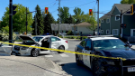 Collision involving an OPP cruiser and another vehicle at the intersection of Peel Street and Hume Street in Collingwood Ont., on May 30, 2024. (CTV News/Steve Mansbridge)