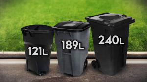 CTV News Ottawa looked for garbage bins with a 140L capacity, but could only find 121L, 189L and 240L bins. (CTV News Ottawa)