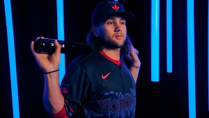 Bo Bichette wearing the Blue Jays' City Connect jersey. (Supplied)