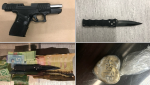 Police allegedly seized a 9mm handgun, suspected fentanyl, a knife, and $3,965 in cash during an investigation in Oro-Medonte, Ont. (Source: OPP)