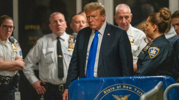 Former U.S. President Donald Trump walks outside of Manhattan Criminal Court in New York, Thursday, May 30, 2024. (Steven Hirsch/New York Post via AP, Pool) 