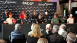 The Rockwool Canada Sail Grand Prix drivers are seen taking part in a press conference in Halifax on May 31, 2024.