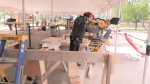 Carpenters participate in the National Apprenticeship Competition in Winnipeg on May 31, 2024. (Glenn Pismenny/CTV News Winnipeg)