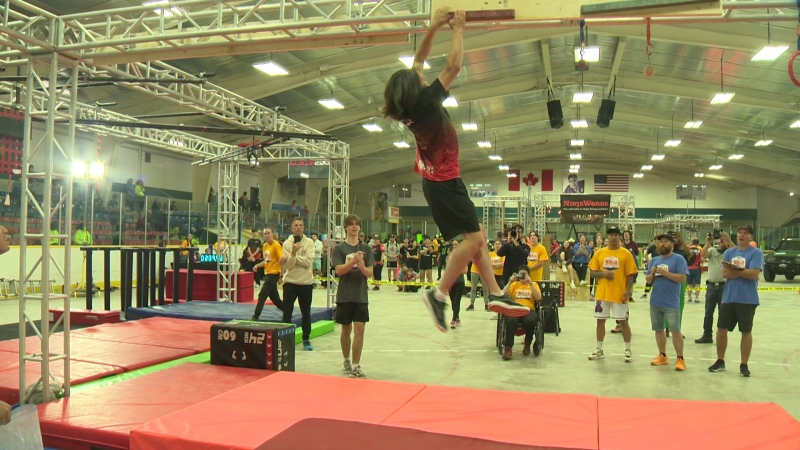 Teen ninja competes in obstacle course at Canadian Ninja Championships at Garson arena in Sudbury. 