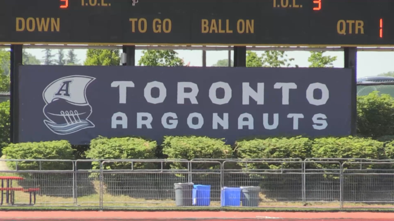 A Toronto Argos sign at the University of Guelph on May 31, 2024.
