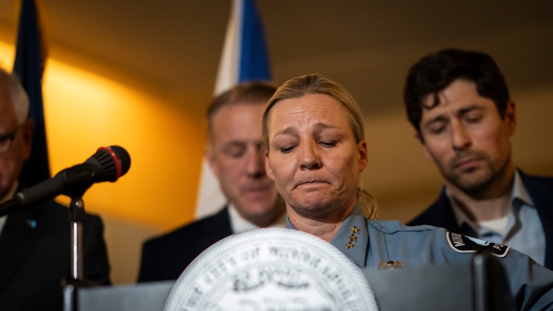Assistant Police Chief Katie Blackwell speaks at a news conference after a fatal shooting in Minneapolis, Thursday, May, 30, 2024. Minneapolis police Officer Jamal Mitchell was among those killed. (Renée Jones Schneider/Star Tribune via AP)