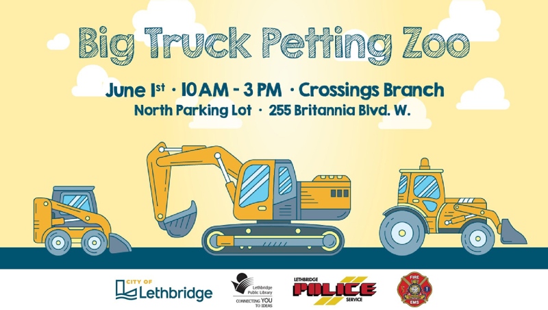The Big Truck Petting Zoo kicks off at 10 a.m. in the north parking lot of the Crossings Branch library in Lethbridge. (Photo: X@CityofLethbridge)