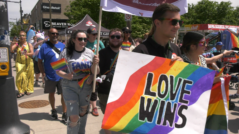 Thousands marching at the Pride March and Festival in Barrie. June 1, 2024 (CTV News/Mike Lang)