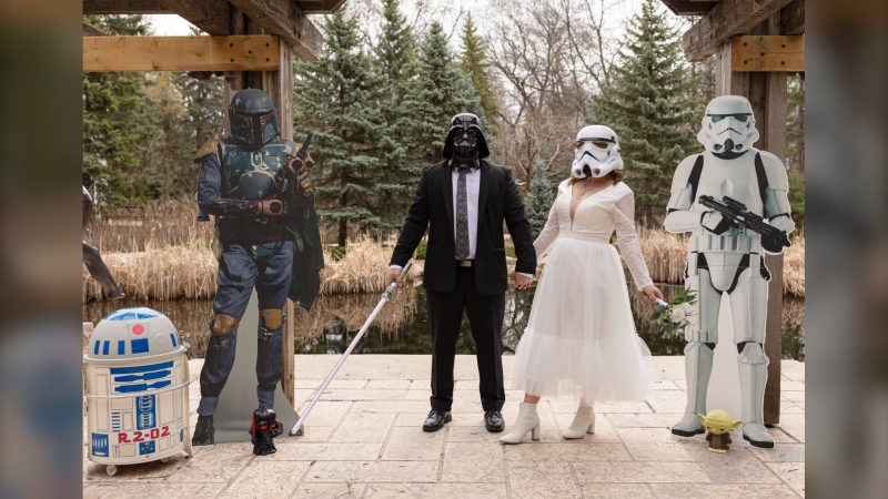 Kelsey Brousseau and Kevin Cady at their Star Wars themed elopement. (Source: Kelsey Brousseau)
