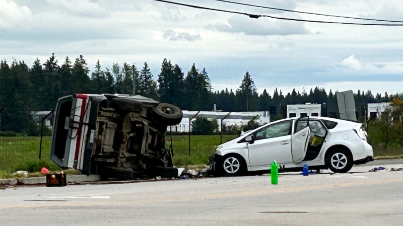 Four people were taken to hospital after a serious crash near the Surrey-Langley border Saturday morning. (CTV News)