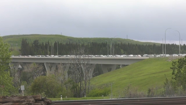Traffic congestion can be seen after a serious crash on Stoney Trail in Calgary on June 1, 2024. (Tyler Barrow/CTV News Calgary)