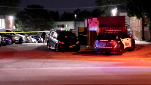 Police are on the scene of a shooting in Etobicoke on Saturday, May 1, 2024. (Jacob Estrin for CTV Toronto)
