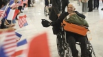American D-Day veteran Anthony Pagano arrives at Charles de Gaulle airport, Saturday, June 1, 2024 in Roissy, north of Paris. 