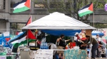 While the pro-Palestinian encampment at McGill University remains in place, the one at Laval University in Quebec City was taken down on the first day. (Ryan Remiorz, The Canadian Press)