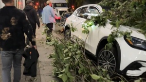 This image, taken from a video posted to reddit by @hienergoesboom that CTV News obtained permission to use, shows the scene of a crash in Vancouver's West End on Friday, May 31, 2024. 