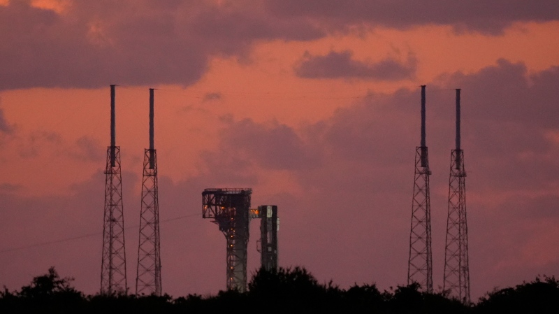 Boeing's Starliner capsule, atop an Atlas V rocket, sits on the launch pad during sunrise at Space Launch Complex 41 Saturday, June 1, 2024, in Cape Canaveral, Fla. (AP Photo/Chris O'Meara)