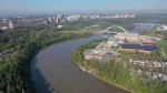 An undated aerial image of the North Saskatchewan River and Walterdale Bridge in central Edmonton. (CTV News Edmonton) 