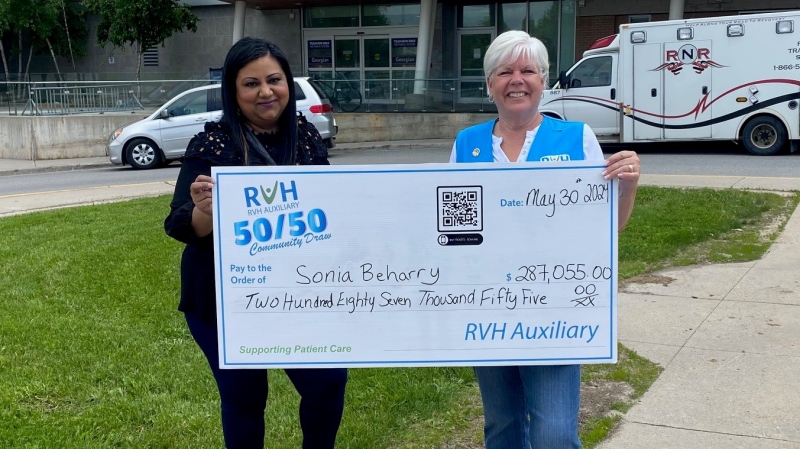 Sonia Beharry from Toronto, Ont., won the jackpot 50/50 Royal Victoria Regional Health Centre draw on May, 30, 2024. 