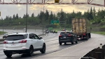 A rollover on Whitemud Drive near 149 Street on June 3, 2024, reduced traffic to one lane. (Sean McClune/CTV News Edmonton)